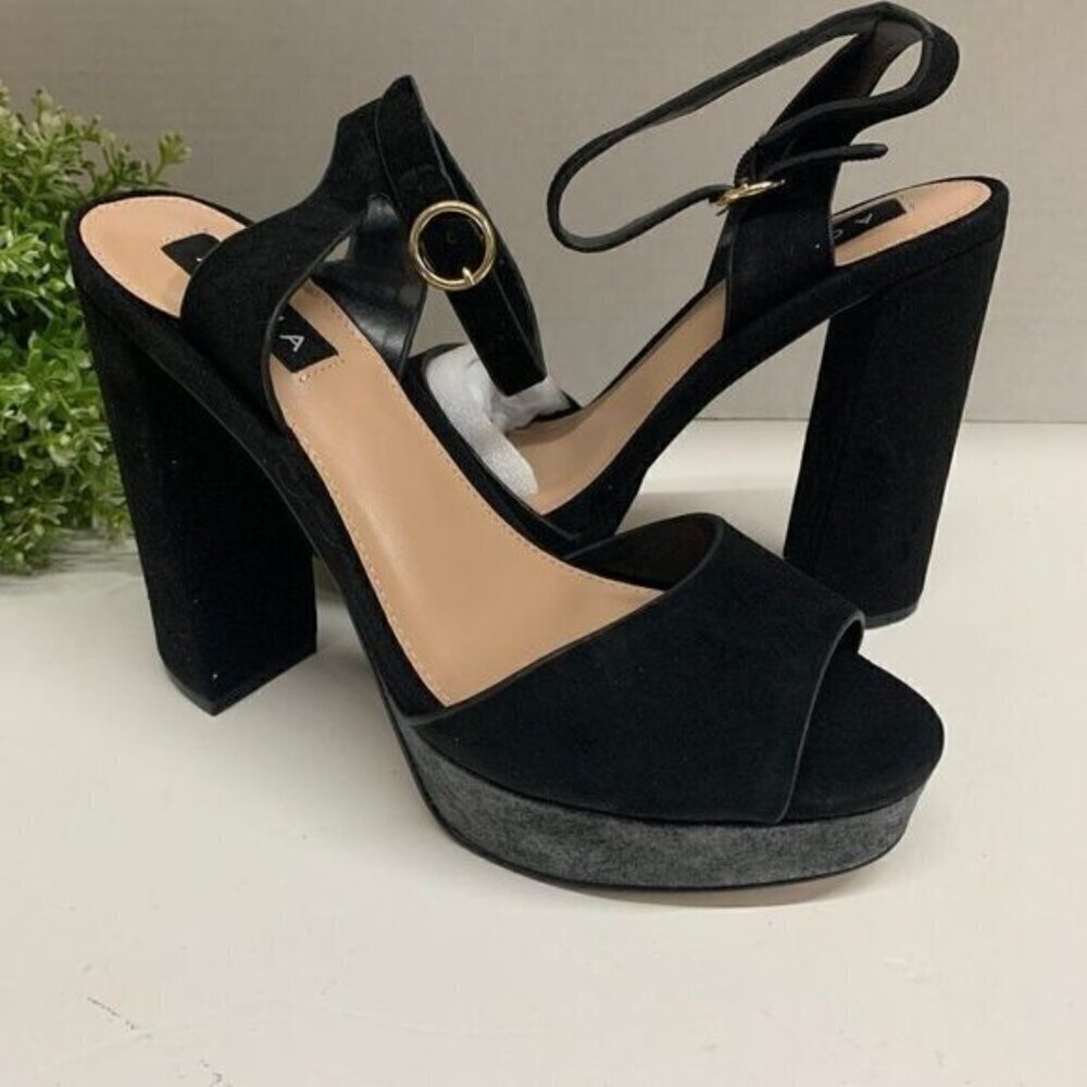 Aqua Mardi Platform Slingbacks Blocked Heels Sandals Size 9.5M Black Suede